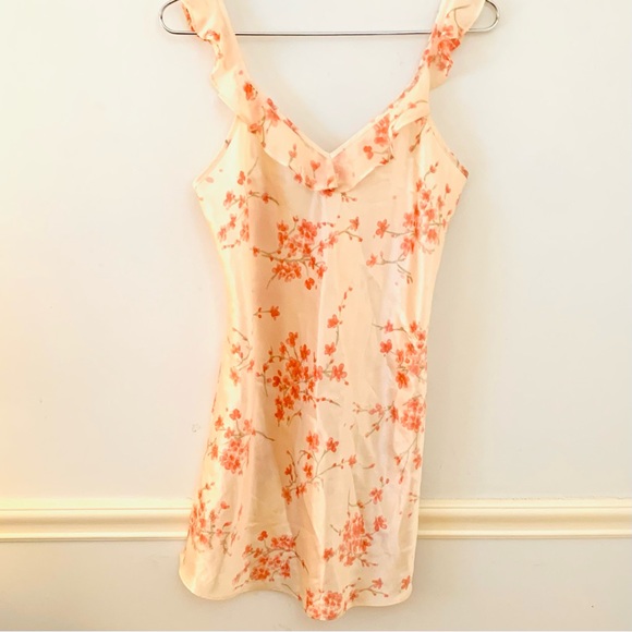 MORGAN TAYLOR Cherry Blossom Peach Satin Slip Dress - Picture 1 of 3